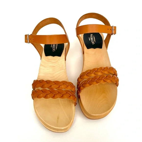 $350 NEW Swedish Hasbeens Tanja Brown Low Wood Leather Sandals Womens US 6 - Picture 5 of 9